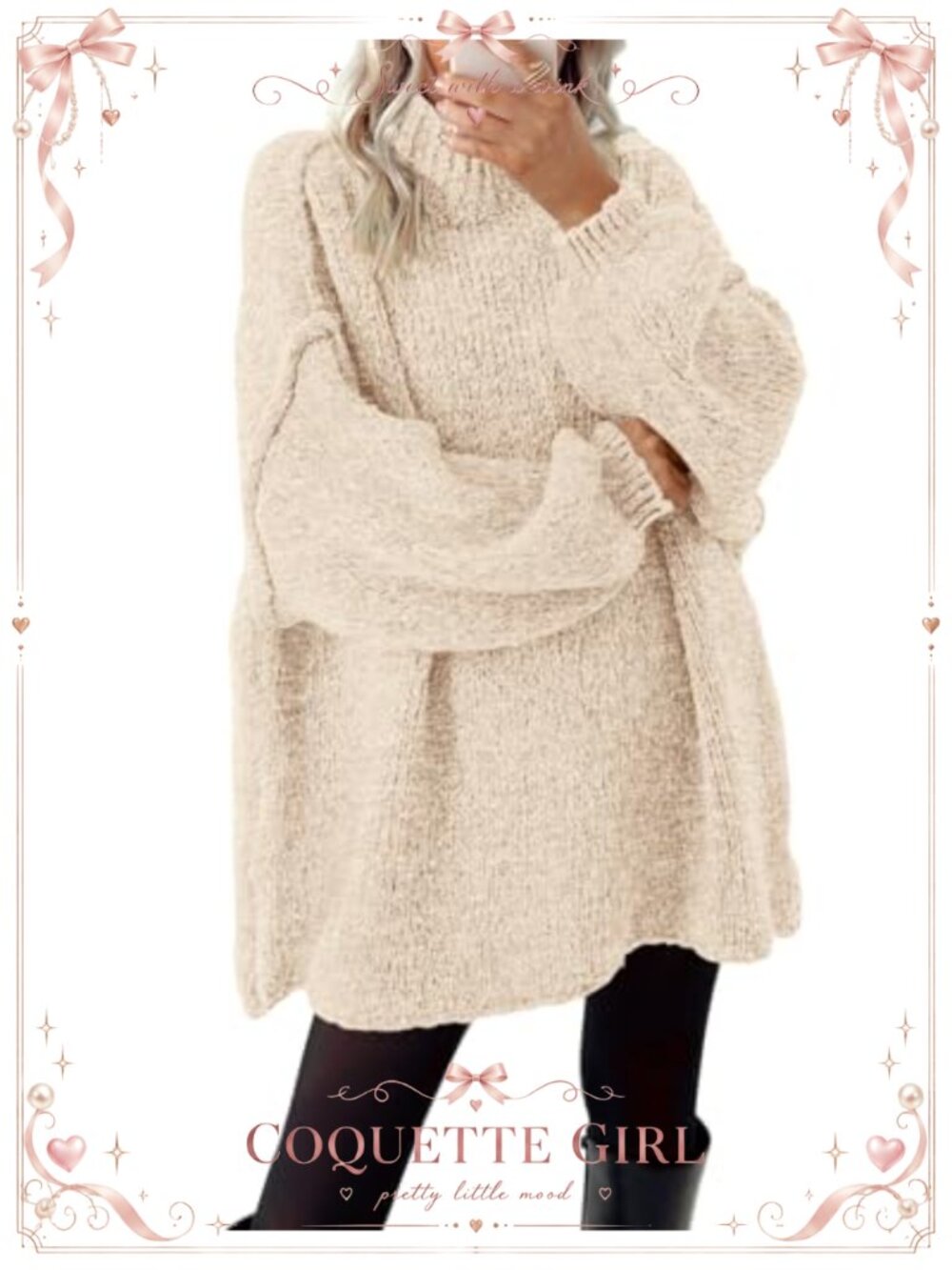 Oversized Mock Neck Knit Pullover Sweater Loose Fit Long Sleeve